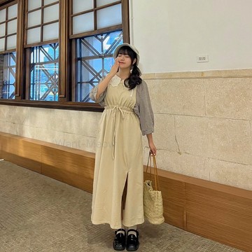台灣㊣現貨✨85公斤可穿/韓系簡約標籤吊帶棉長裙/中大尺碼吊帶裙/大尺碼吊帶裙 Want Meow招財貓旺鋪