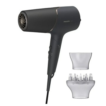 送毛呢化妝包【Philips 飛利浦】智能護髮礦物負離子吹風機-霧黑金 (BHD538/21)