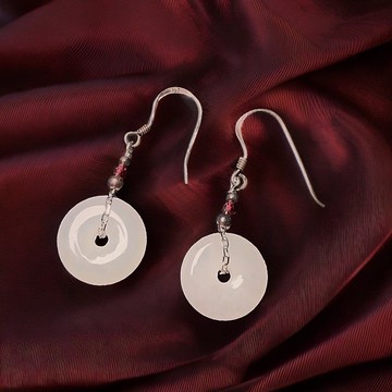 冰種白翡翡翠平安扣耳環 925純銀 | 天然緬甸玉翡翠A貨 | 送禮