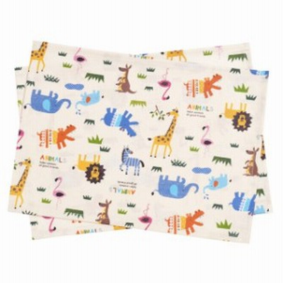 ランチョンマット ラミネート(25cm×35cm) 2枚セット サバンナ横断どうぶつ大行進(生成) 子供用 ナフキン 小学校 幼稚園 給食 ランチクロ