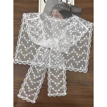 法式可愛蕾絲花邊絲巾可做腰帶女春季新款甜美海軍領披肩搭配襯衫