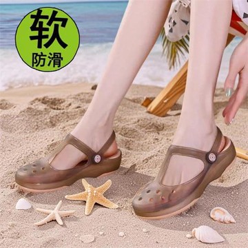 VEBLEN女士洞洞鞋2025年新款夏季外穿厚底防滑包頭軟底果凍沙灘鞋