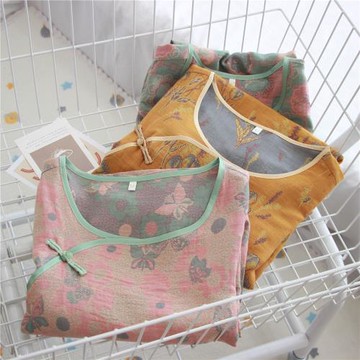 古風優雅中國風盤扣 文藝復古全棉紗布女士長袖家居睡裙 可外穿