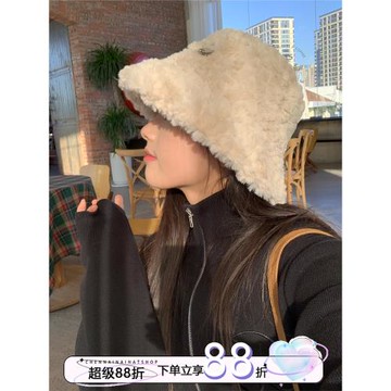 陳奶奶 大頭圍毛絨銀標漁夫帽女冬季保暖百搭純色柔軟大檐盆帽子