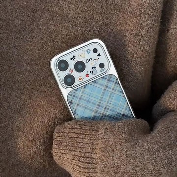 銀邊玻璃日韓ins藍菱格紋適用iPhone17promax手機殼蘋果17pro/17