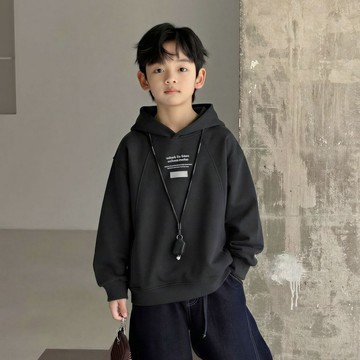 【中大男童】百搭寬鬆字母連帽T恤