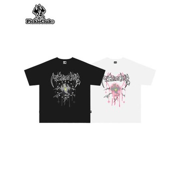 梁拌泡菜美式復古國潮短袖涼感t恤男女休閑寬松變色印花上衣潮