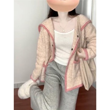 慵懶風慵懶粉色寬松毛衣外套女裝2025新款秋冬季上衣針織開衫加厚