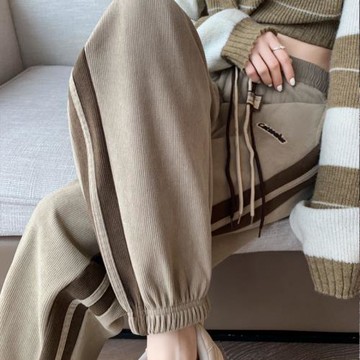 歐棉絨運動褲女春秋冬加絨加厚束腳哈倫褲小個子高腰顯瘦休閑衛褲