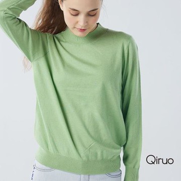 【Qiruo 奇若】秋冬專櫃針織長袖上衣0181A-70綠色小立領百搭