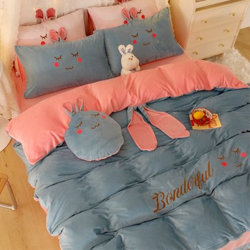 牛奶水晶絨四件套雙面珊瑚絨法蘭加絨被套床上用品冬季加厚新款潮