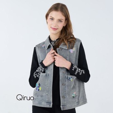 【Qiruo 奇若】秋冬專櫃灰色牛仔背心8260D時尚小口袋