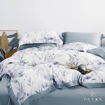【DUYAN 竹漾】60支萊賽爾天絲單人二件組＋雙人鋪棉兩用被 / 墨染花澗 台灣製