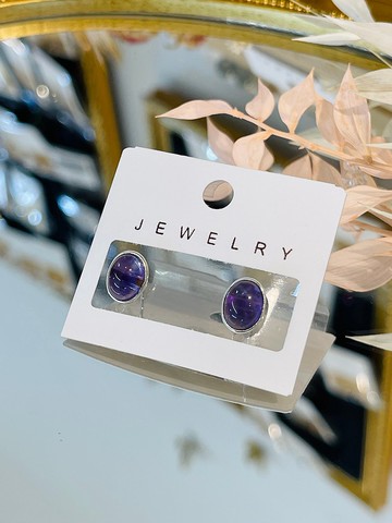 橢圓精靈晶透感天然紫水晶單針耳環智慧之石