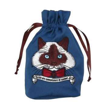 日本 繡花貓束口袋-紳士布偶貓 約20×15×10cm (JN984-705-73)