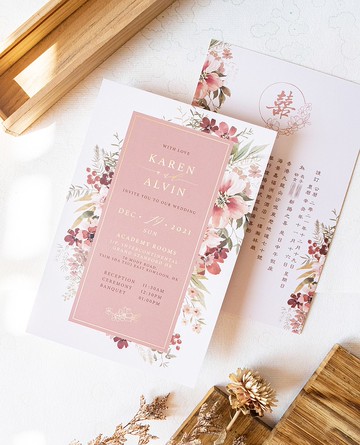 【客製化】粉色水彩花喜帖套裝