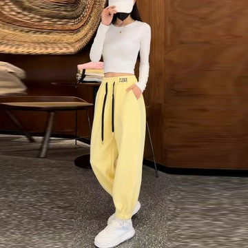 ParrotFashion粉色痞雅褲運動衛褲子女2024秋冬加厚韓版多巴胺休閒束腳哈倫褲子