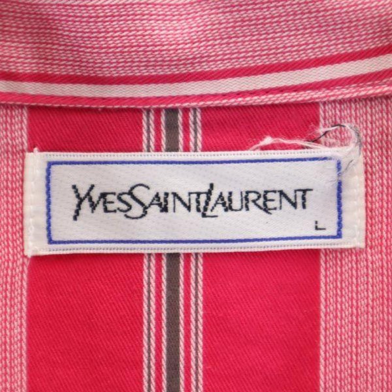 イヴサンローラン ストライプ柄 長袖 シャツ L 赤 YVES SAINT LAURENT ...