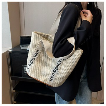 側背 編織草編包包女大容量2025新款海邊度假沙灘包手提水桶單肩托特包