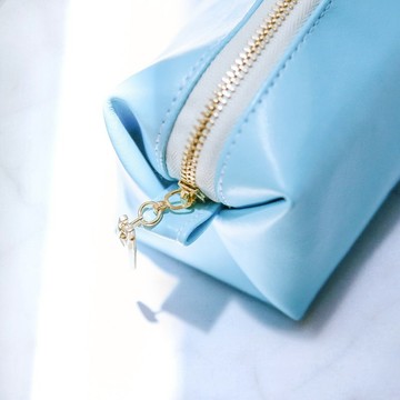 【客製化】 燙金名字 筆袋 大容量－淺藍色皮革筆盒