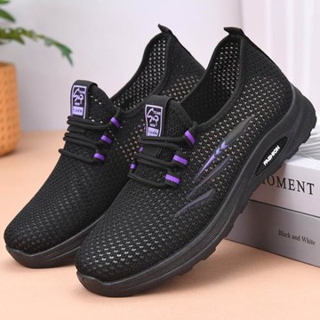 老北京布鞋女網面透氣休閑鞋平底防滑舒適軟底網鞋健步黑色工作鞋