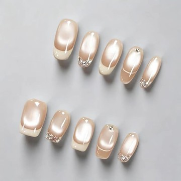 Yuki Nail【自由百搭】2026新款純手工穿戴甲法式貓眼碎鑽爆閃美甲氣質顯白