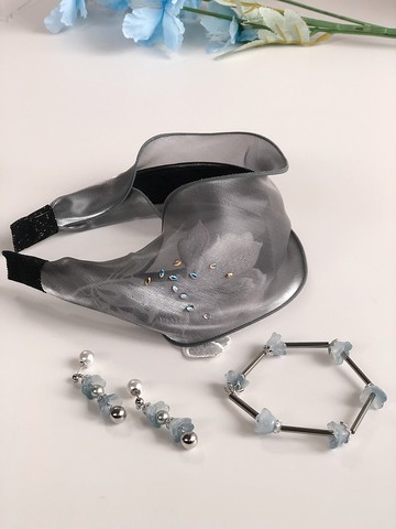 銀灰色系典雅款髮箍耳環手鏈套系  可單拍