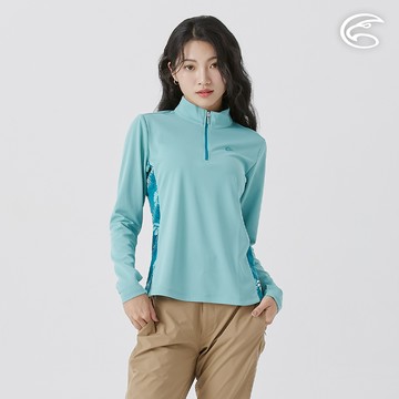 女UPF50+防曬抑菌半門襟長袖排汗衣 AL2511022 湖綠 (S-XL)