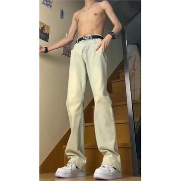 牛仔褲男款2026新款春秋款潮牌痞帥春季男生美式高街直筒微喇褲子