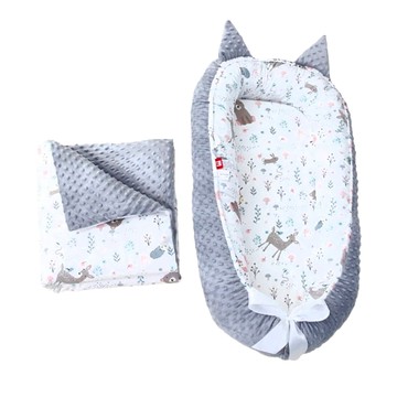 Kori Deer 可莉鹿 便攜式可折疊純棉多功能床中床附被子 豆豆絨 D7 灰邊草原小鹿  50 x 85cm