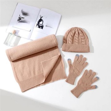 【米蘭精品】圍巾針織披肩-極簡純色羊毛針織帽圍巾手套三件套男女配件4色74io41