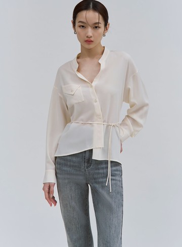 質感清爽斜門襟綁帶襯衫