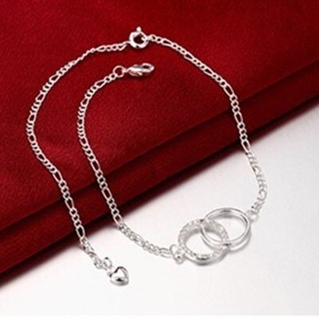 925純銀腳鍊鑲鑽銀飾-甜蜜相守環環相扣 生日情人節禮物女飾品73ci9【獨家進口】【米蘭精品】