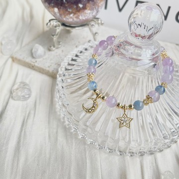 星星月亮相聚款 14K包金 藍晶石 薰衣草紫水晶開運水晶手鍊 禮物