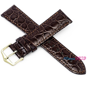 【海奕施 HIRSCH】皮革錶帶 Crocograin M 深棕色 附工具 12302810 光亮鱷魚紋底