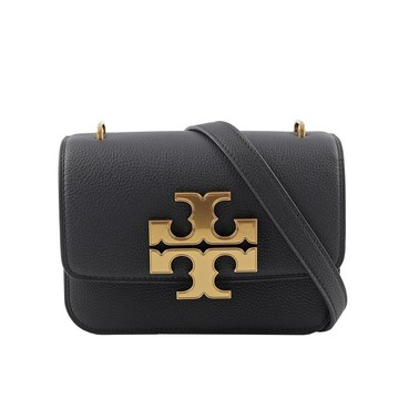 TORY BURCH Eleanor 荔枝皮革大標誌翻蓋小款二用包(黑色)