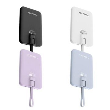 POLYWELL 磁吸無線充行動電源 5000mAh Type-C自帶線 輕薄行充