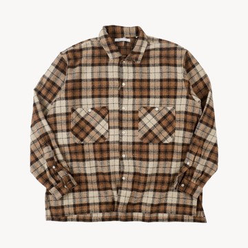 日本CATTA經典歐洲剪裁精緻工藝深側開衩軍裝概念長袖格紋襯衫棕色