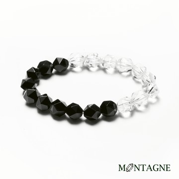 Montagne｜HALF｜黑曜石Ｘ白水晶切角手鍊 男款 10mm 16cm_廠商直送
