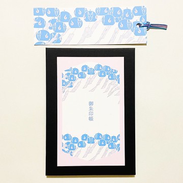 藍風鈴狐 朱印帳 透明書套 水引繩 插圖 全20頁 狐嫁女 狐面 蛇腹裝訂