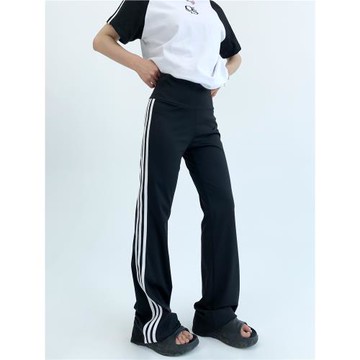 廢柴小眾高腰薄款修身三竿黑色微喇褲彈力顯瘦休閑褲拖地長褲女潮