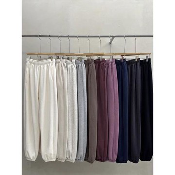 現韓國東大門BREEZE2025秋冬款百搭純色松緊腰束腳加絨休閑衛褲女