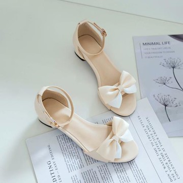 2025夏新款簡約一字帶露趾少女涼鞋甜美蝴蝶結低跟溫柔學生晚晚鞋