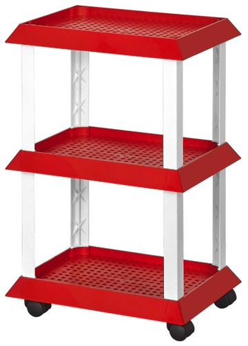 [家事達]KTL-KT-3045F 多功能置物架附輪-三層-紅色 塑膠餐車/工作車/工具車/推車/餐車