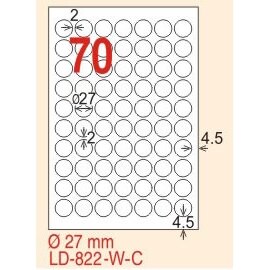 【龍德】LD-822(圓形) 雷射、影印專用標籤-螢光五色 27mm圓 20大張/包