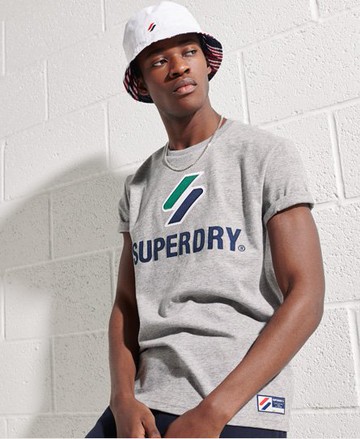 Superdry Men's Men's Classic Stacked Logo Loose T-Shirt Light Grey / Grey Slub Grindle - Size: XS