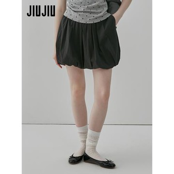 JIUJIU蓬蓬感褶皺花苞半身裙女2026春季新款休閑泡泡燈籠裙短裙