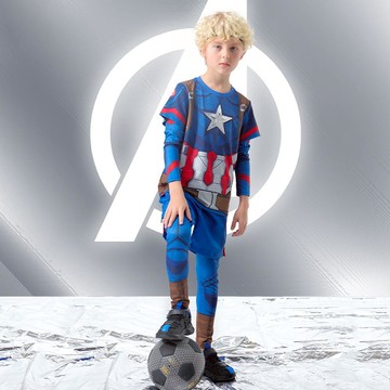 卡通造型假兩件運動套裝(送面具)-卡通人物美國隊長-藍色