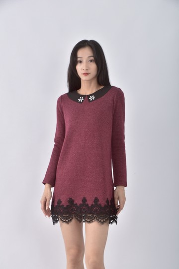 (M) nuee羊毛圓領紅色洋裝