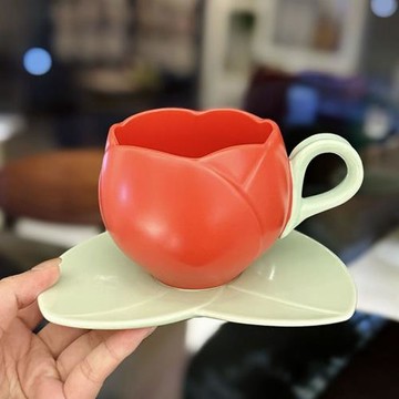 浮雕陶瓷郁金香造型小眾設計感咖啡杯辦公室少女心高顏值精致杯碟